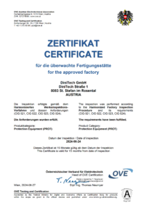DiniTech ÖVE Zertifikat für die überwachte Fertigungsstätte-01