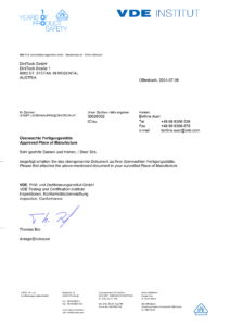 DiniTech VDE Zertifikat für die überwachte Fertigungsstätte